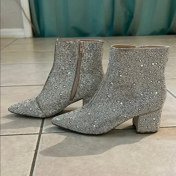 Betsey Johnson Silver Rhinestone Heeled Boots - Picture 2 of 5